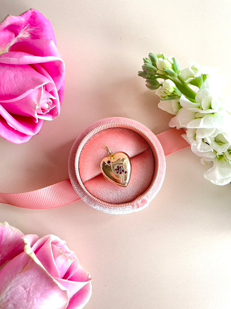 Gold Antique Heart Locket with Garnets