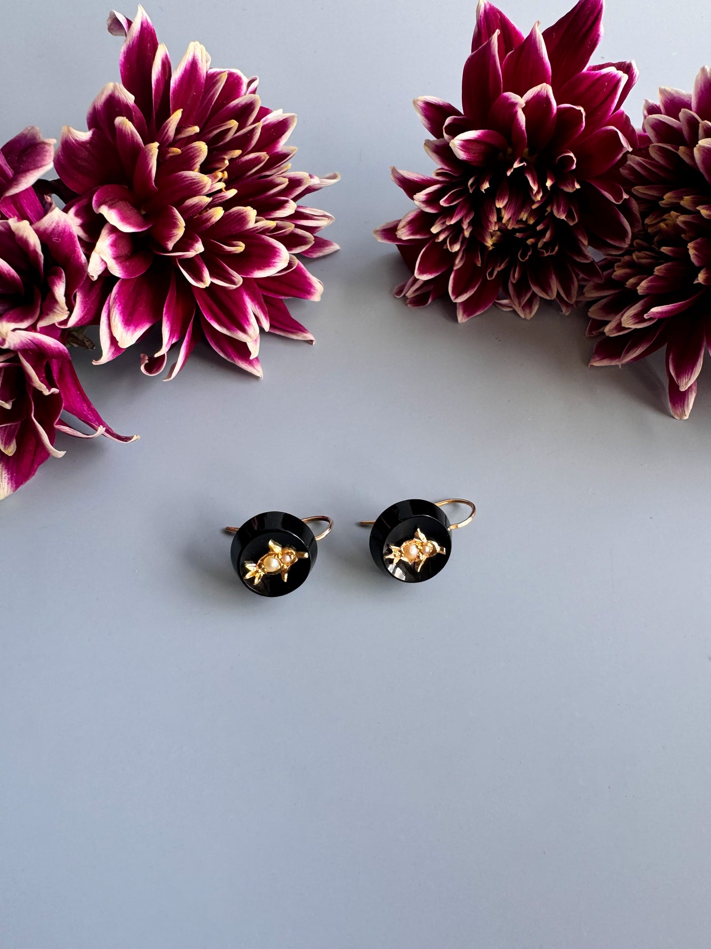 Gold Victorian Jet and Gold Earrings