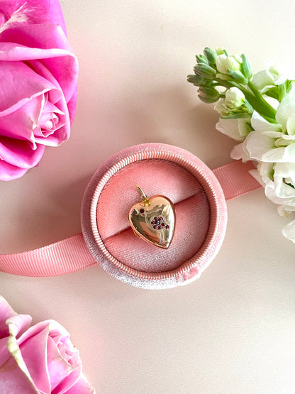 Gold Antique Heart Locket with Garnets