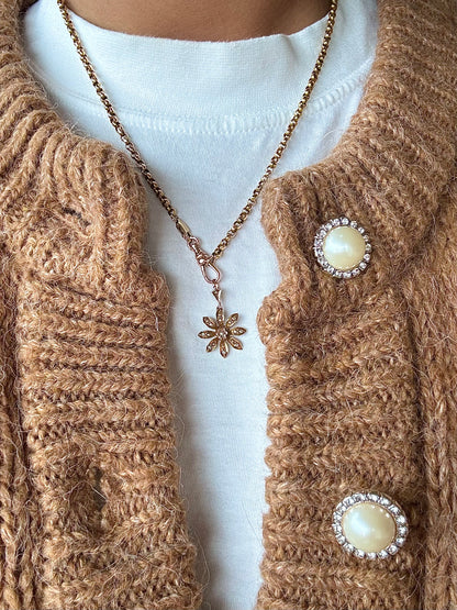 Gold Seed Pearl Daisy Pendant