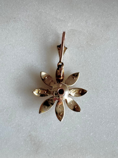 Gold Seed Pearl Daisy Pendant