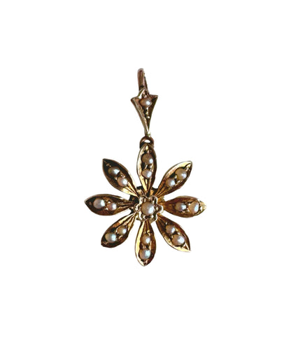 Gold Seed Pearl Daisy Pendant