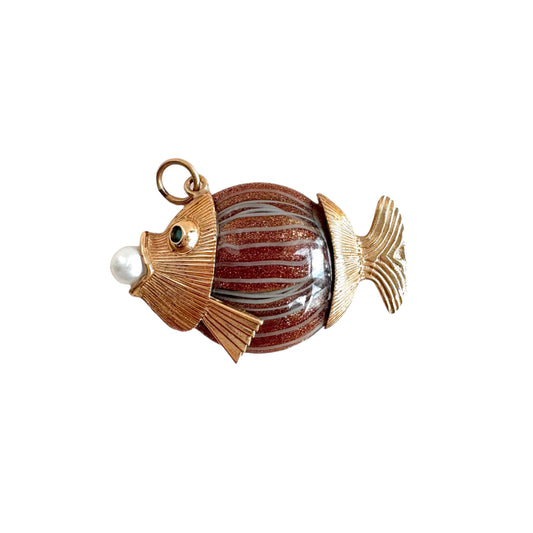 Rare Vintage 9ct Gold and Murano Glass Fish Pendant