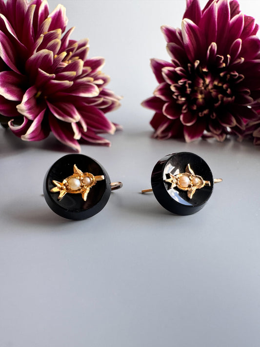 Gold Victorian Jet and Gold Earrings