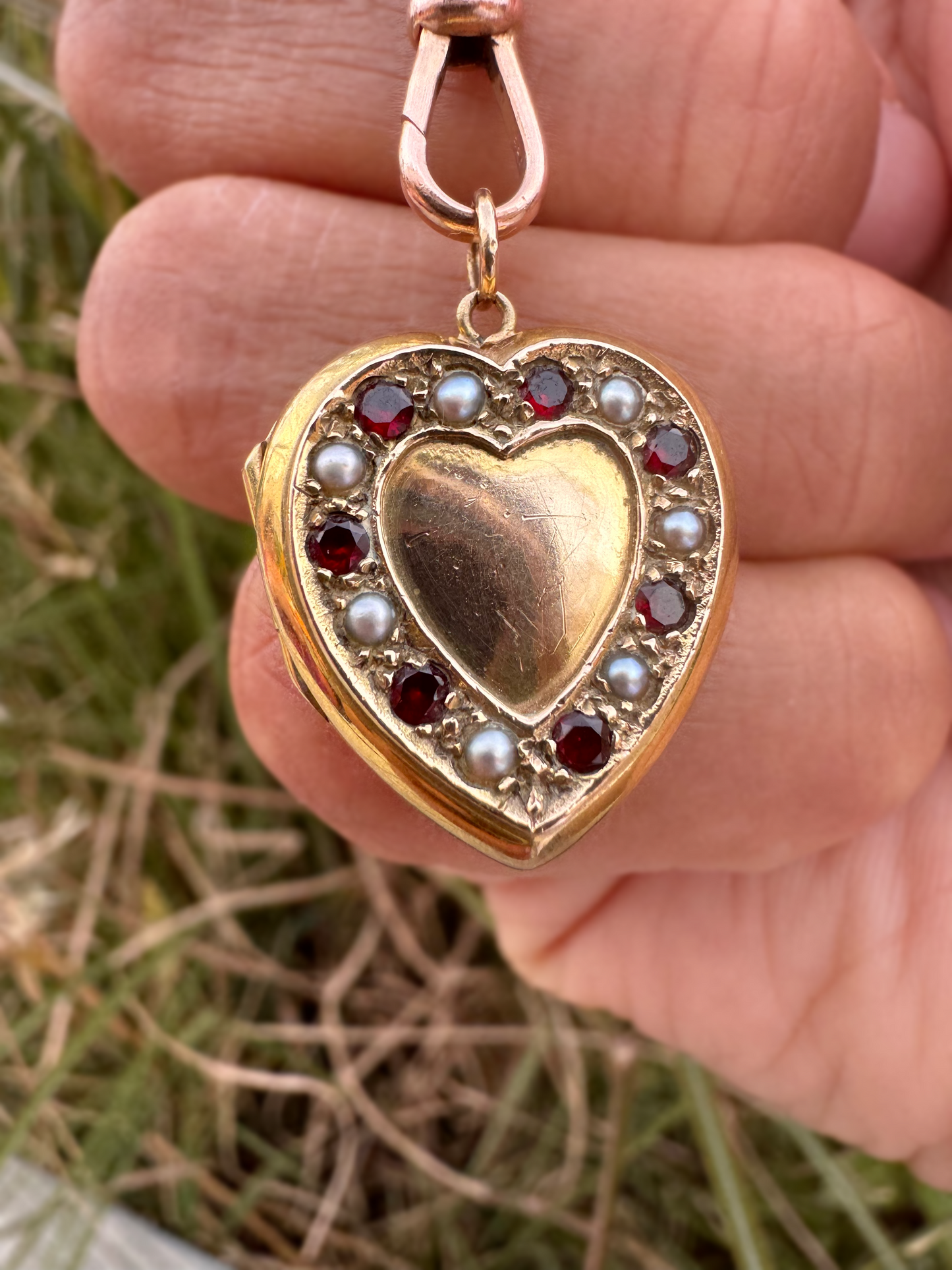 Vintage Gold Garnet & Seed Pearl Locket