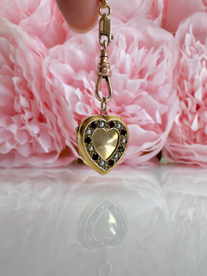 Vintage Gold Garnet & Seed Pearl Locket