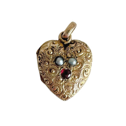 Antique Floral Chased Gold Heart Locket