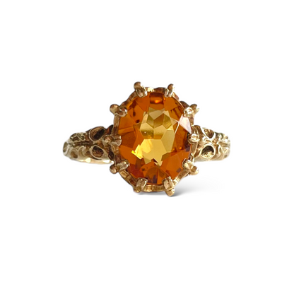 Vintage 9ct Gold Citrine Ornate Band Ring