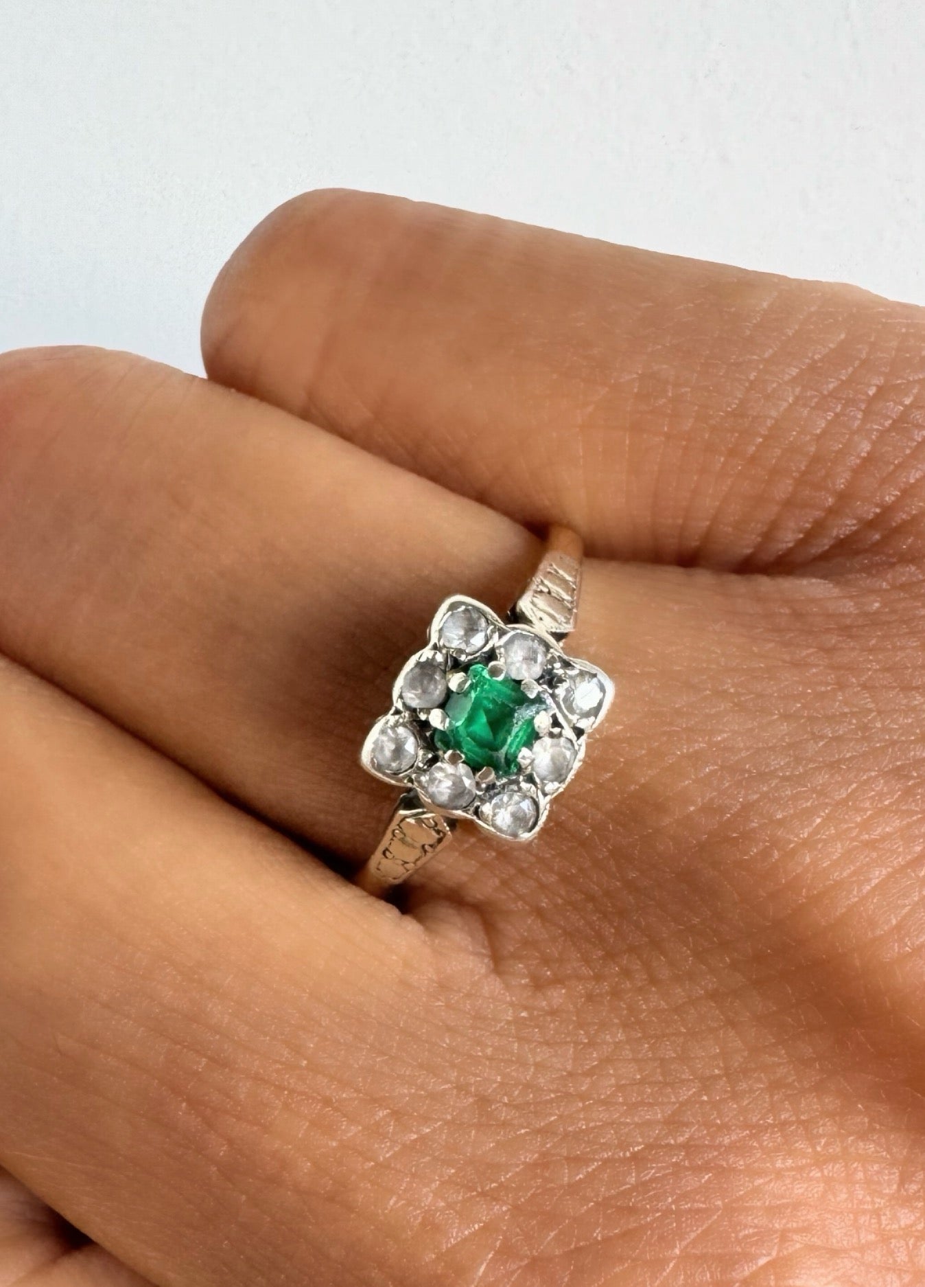 Gold Art Deco Green Cluster Ring