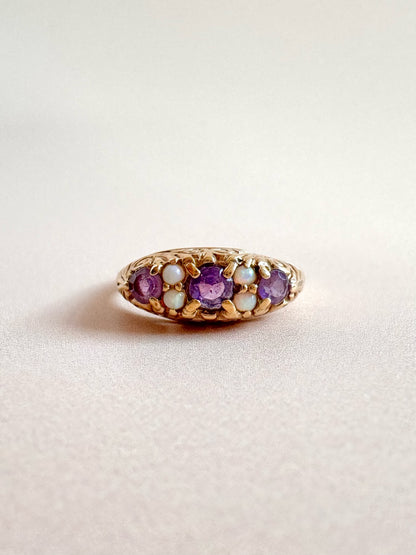 Vintage Gold Amethyst and Opal Ring