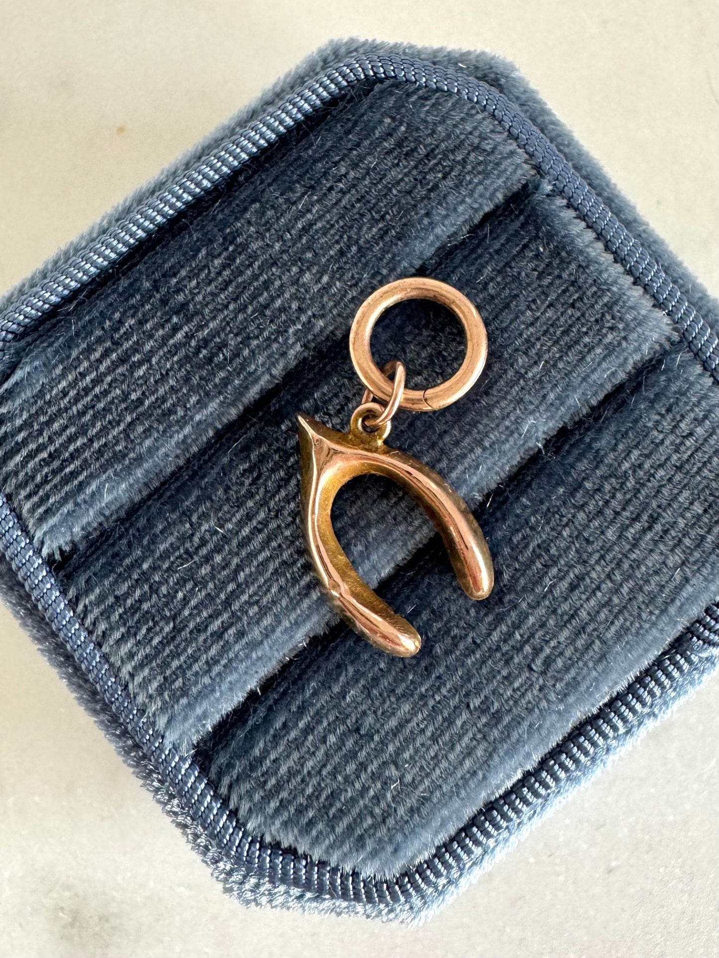 Antique Gold Wishbone Charm and Split Ring