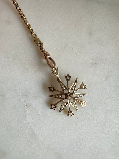 Antique Gold Celestial Star Pendant with Pearls