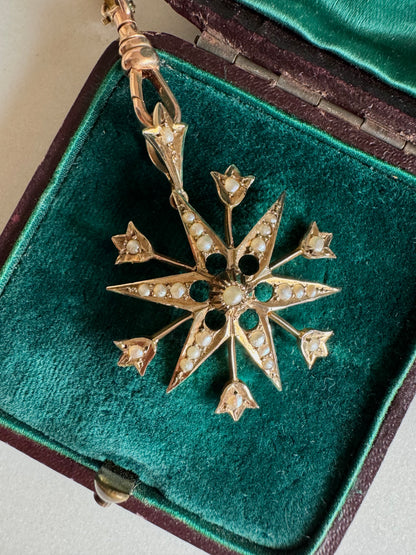 Antique Gold Celestial Star Pendant with Pearls