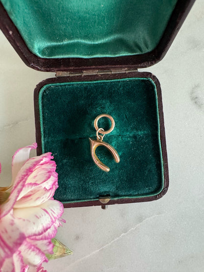 Antique Gold Wishbone Charm and Split Ring