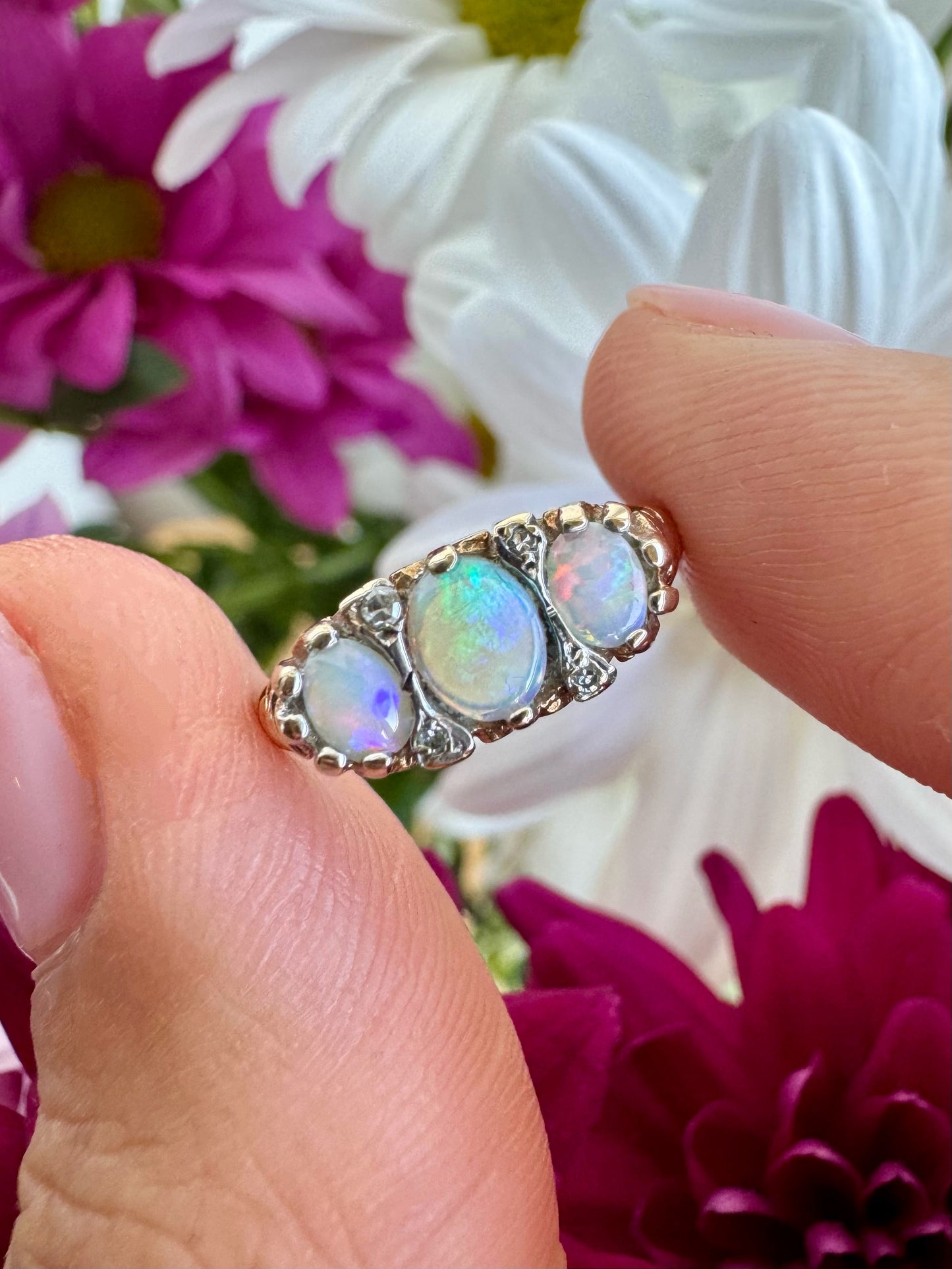 Vintage Opal & Diamond Boat Ring