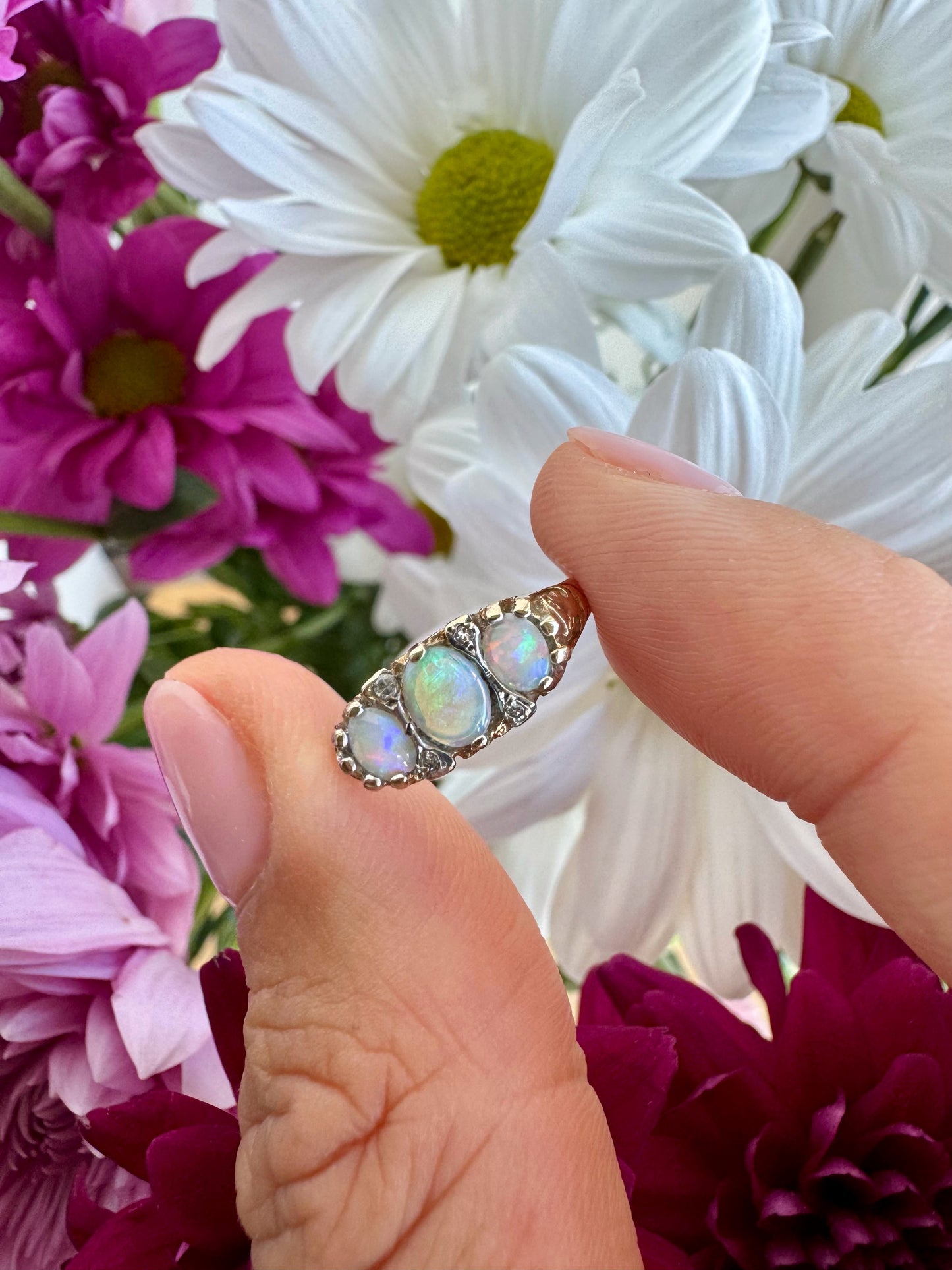 Vintage Opal & Diamond Boat Ring