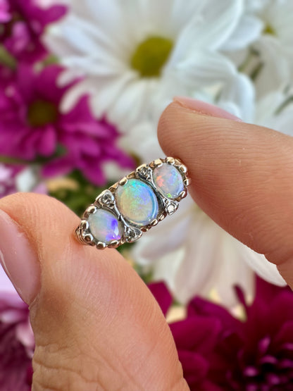 Vintage Opal & Diamond Boat Ring