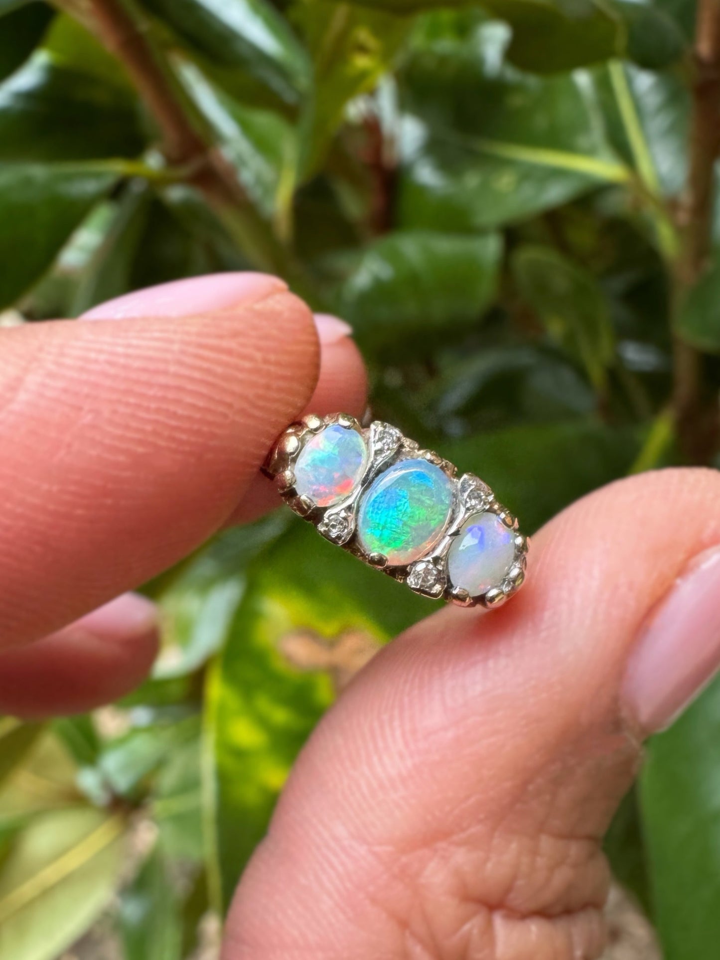 Vintage Opal & Diamond Boat Ring