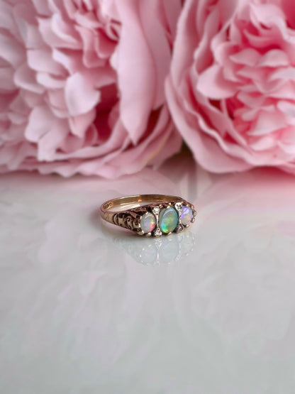 Vintage Opal & Diamond Boat Ring