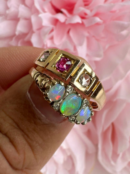 Vintage Opal & Diamond Boat Ring