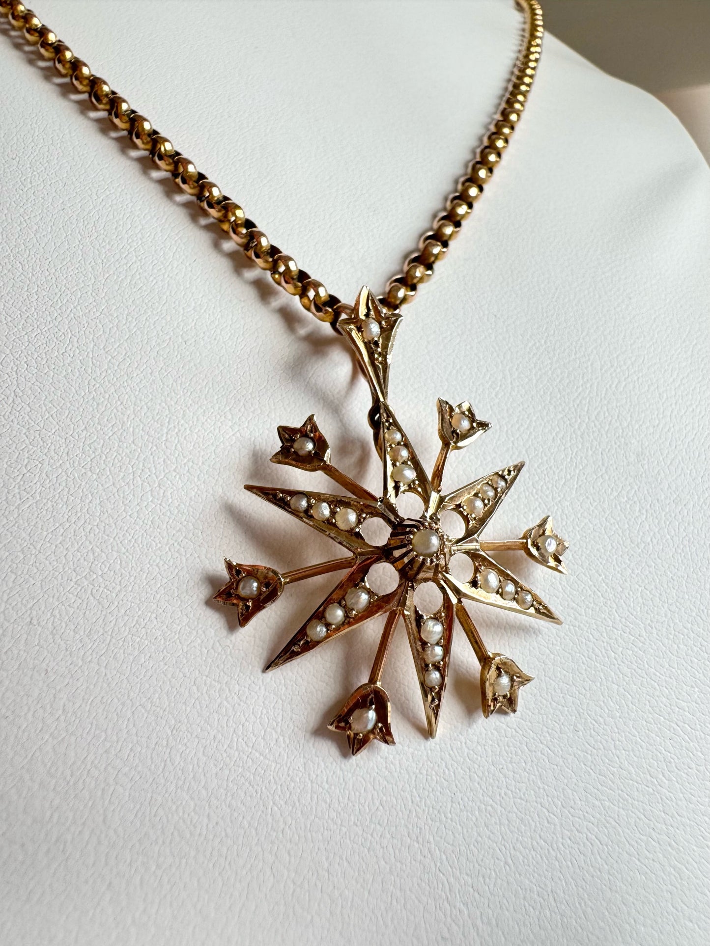 Antique Gold Celestial Star Pendant with Pearls