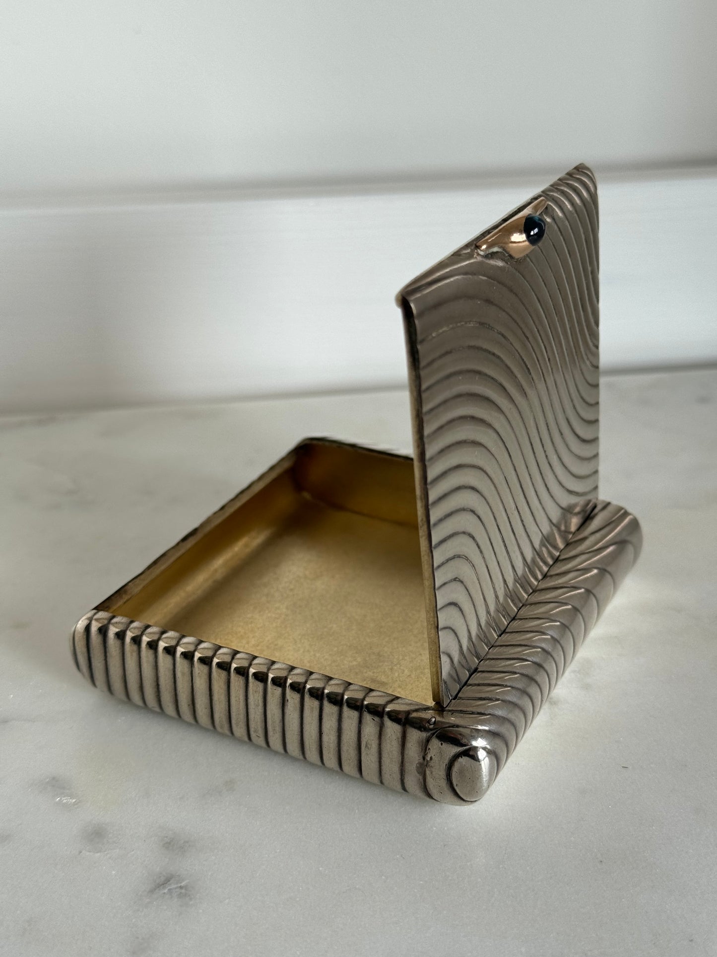 Art Deco Silver, Gold and Sapphire Cigarette Case