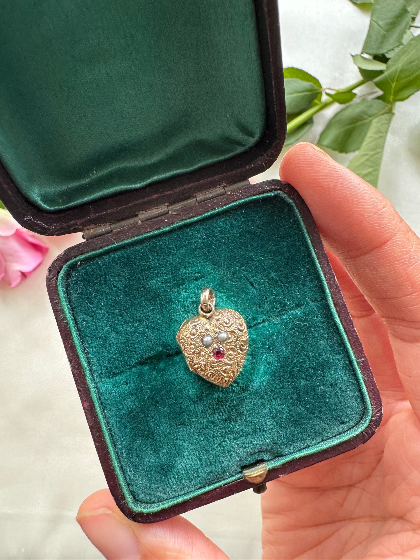 Antique Floral Chased Gold Heart Locket