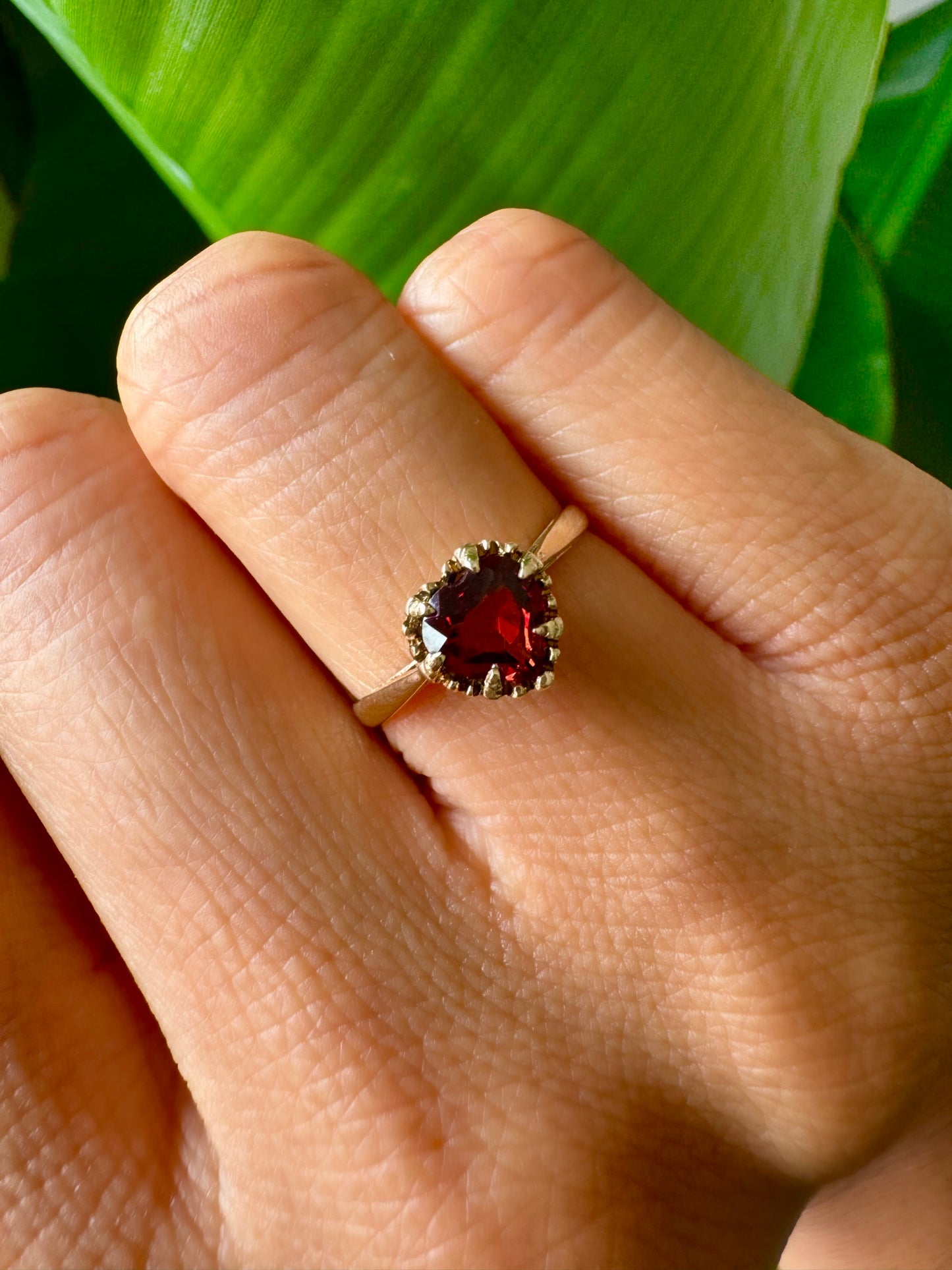 Vintage Gold Garnet Heart Ring