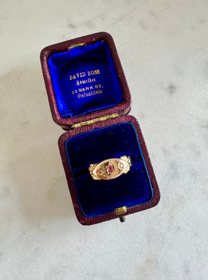 Antique 9ct Gold Ruby and Diamond Ring