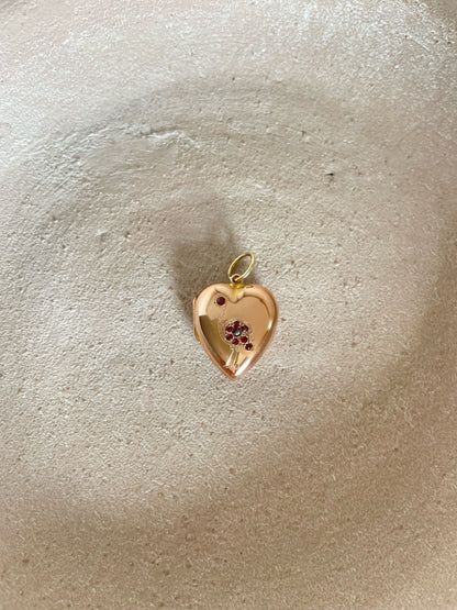 Gold Antique Heart Locket with Garnets