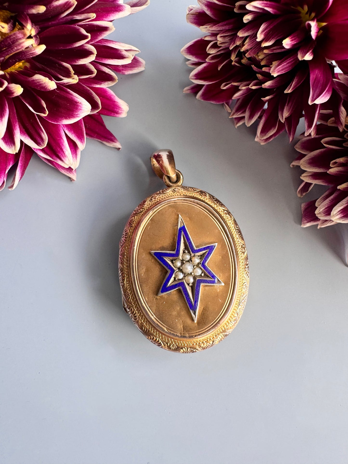 Antique Victorian Split Pearl and Enamel Star Locket