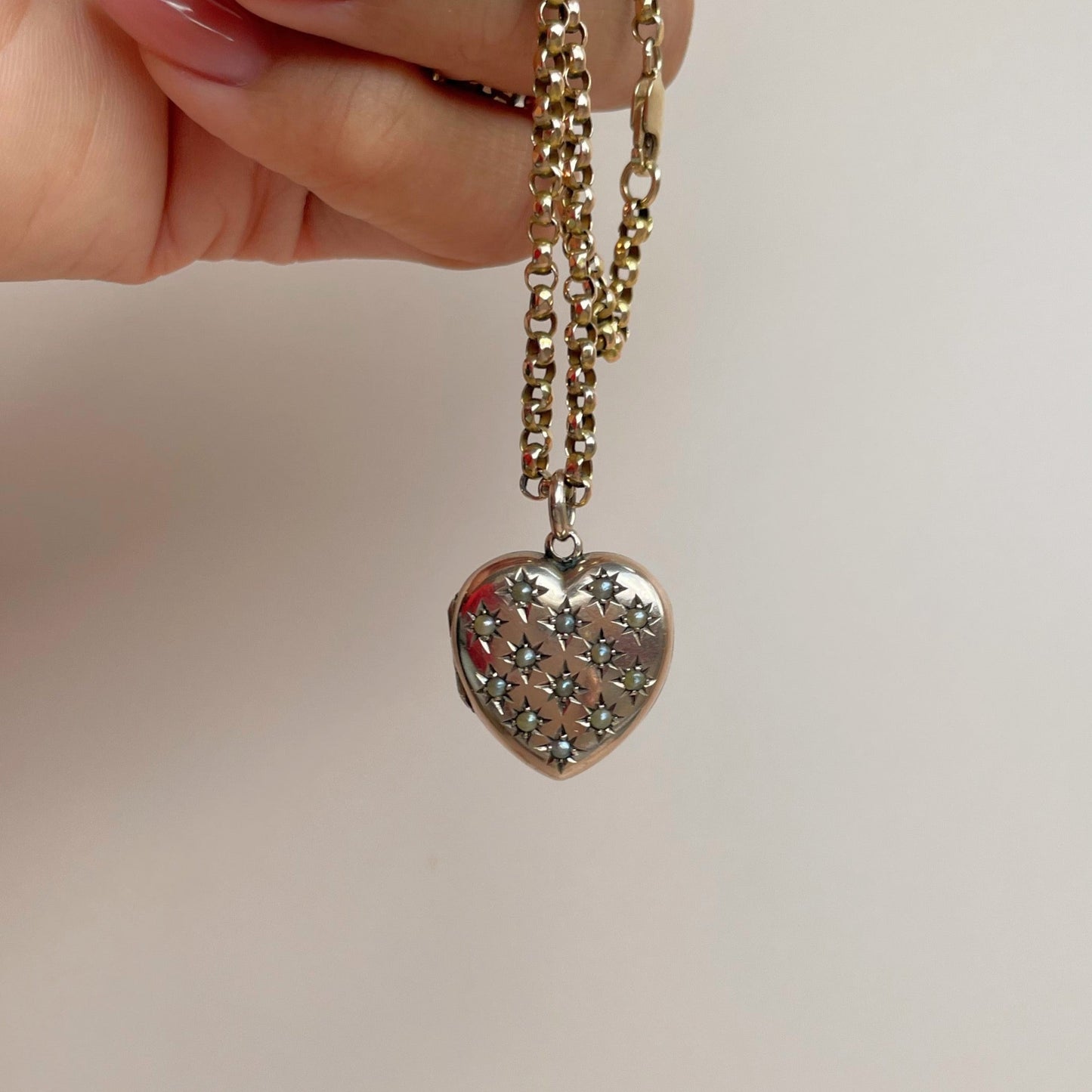 Antique Gold Pearl Heart Locket