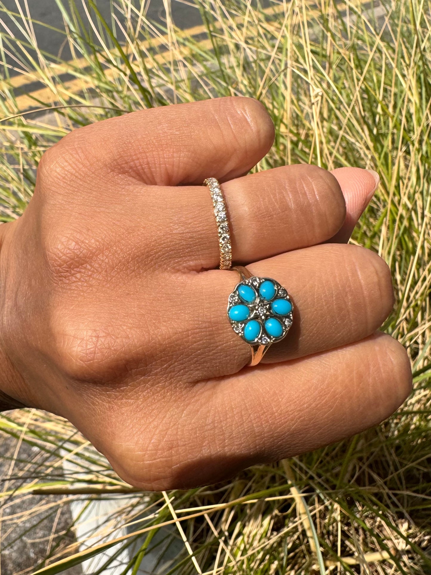 Gold Turquoise and Diamond Ring