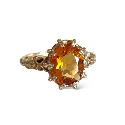 Vintage 9ct Gold Citrine Ornate Band Ring