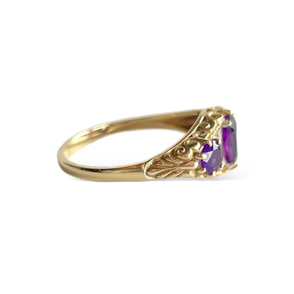 Amethyst and Diamond Set Gold Trilogy Ring