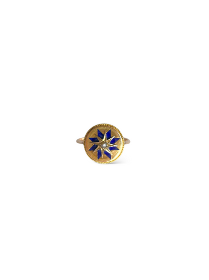 Victorian 9ct Gold Pearl and Enamel Spinning Star Ring