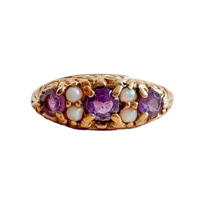 Vintage Gold Amethyst and Opal Ring