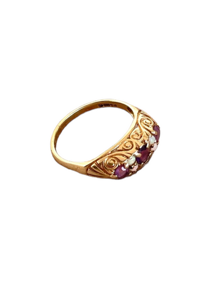 Vintage Gold Amethyst and Opal Ring