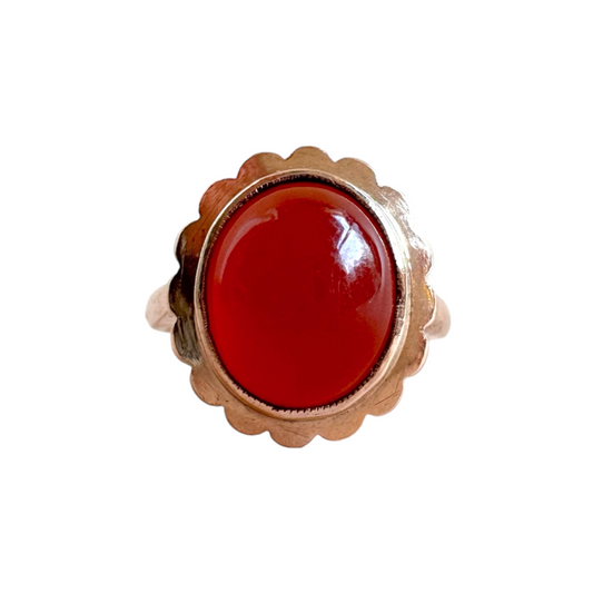 Vintage 9ct Gold Carnelian Cabochon Ring