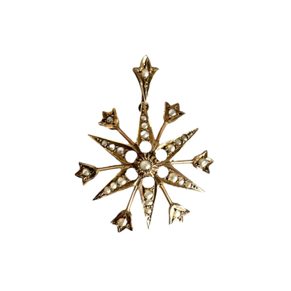 Antique Gold Celestial Star Pendant with Pearls