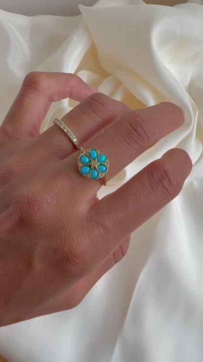 Gold Turquoise and Diamond Ring